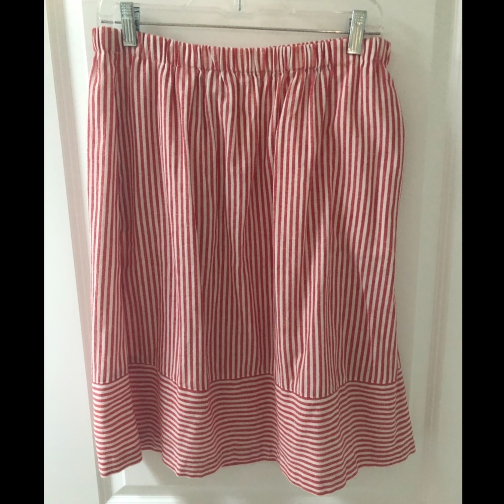 J Crew Linen Red and White Striped Skirt